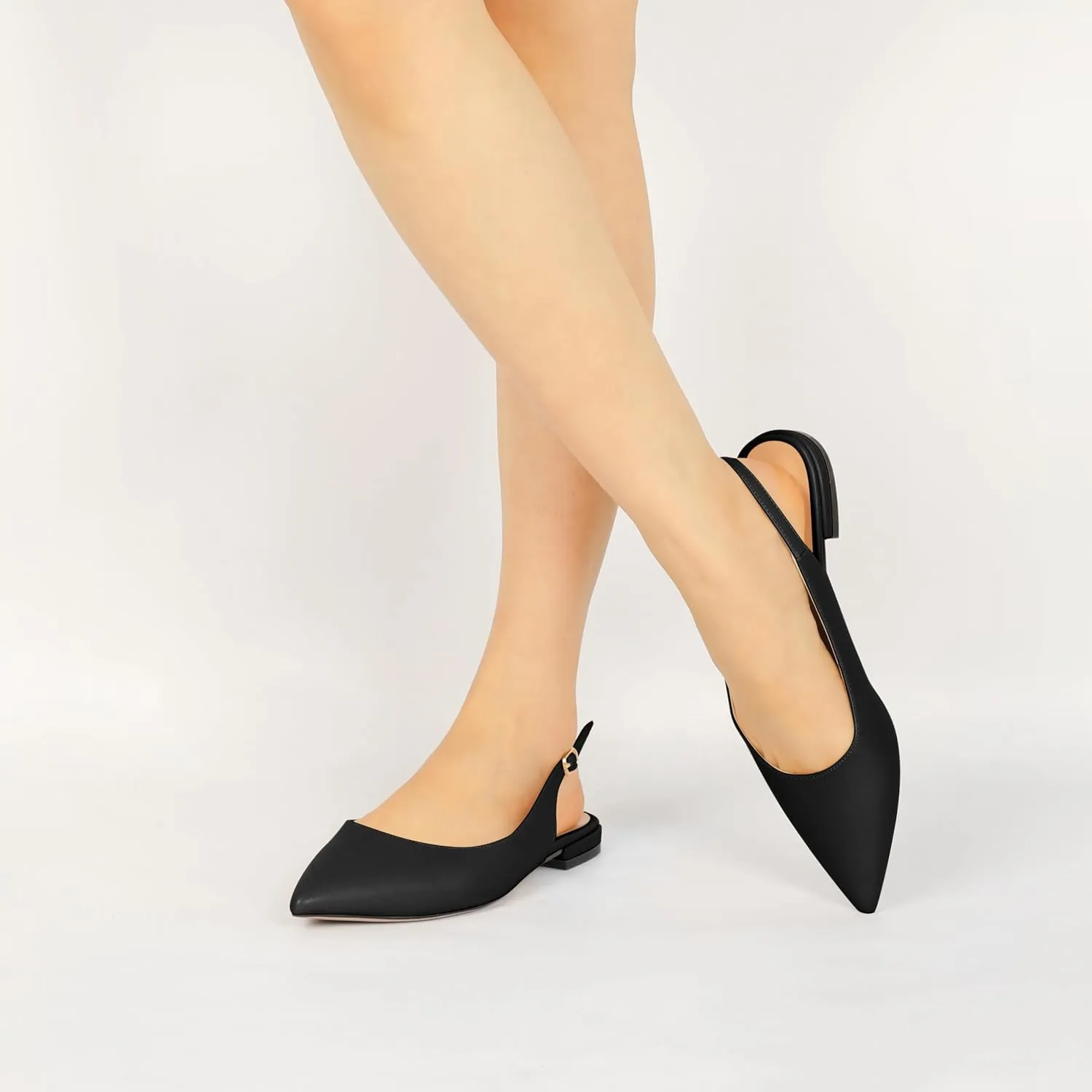 Eldof Women Low Heels Pointed Closed Toe Slingback Flats Ankle Straps Pumps Classic Dressy Elegant Shoes 1 Inch
