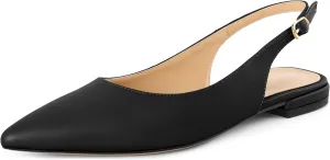 Eldof Women Low Heels Pointed Closed Toe Slingback Flats Ankle Straps Pumps Classic Dressy Elegant Shoes 1 Inch