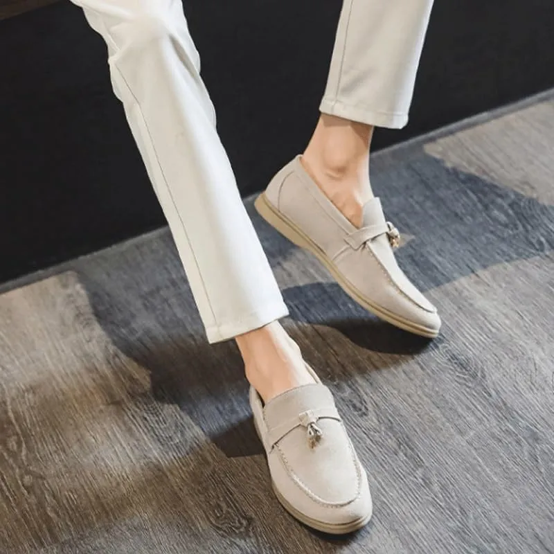 Elegant Men's Suede Leather Penny Loafers with Chunky Platform, Non-Slip Lug Sole, and Round Toe Design for Business and Casual Wear