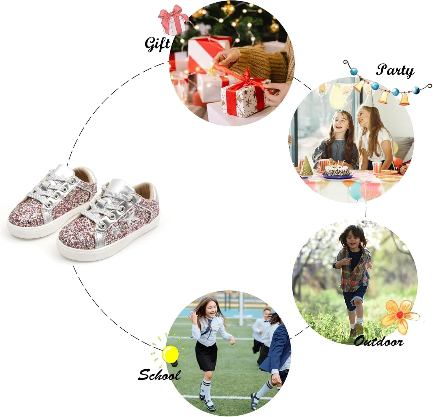 Felix & Flora Toddler/Little Kid Girls Running Shoes Sports Sneakers Princess Casual Glitter Shoes.