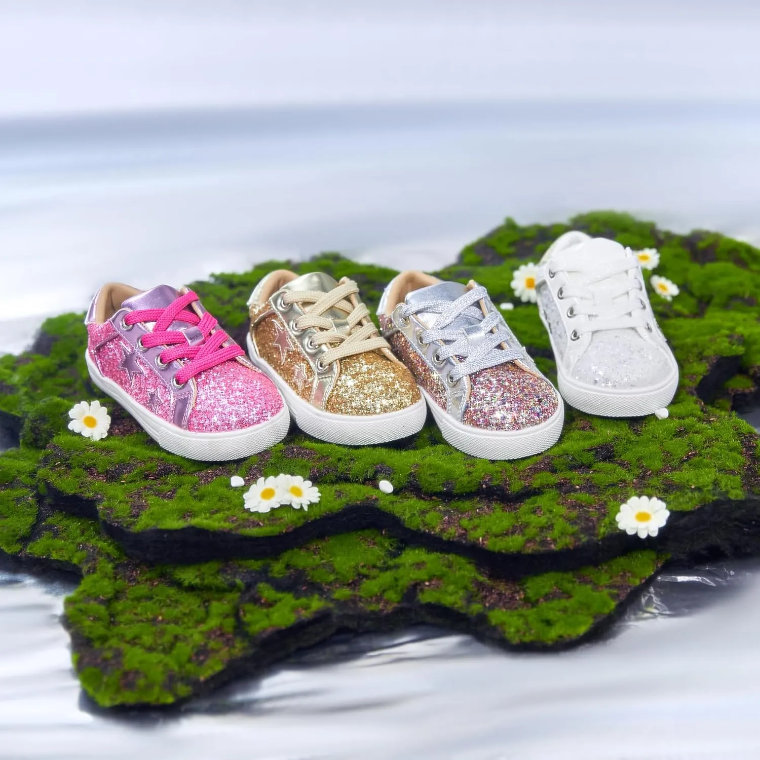 Felix & Flora Toddler/Little Kid Girls Running Shoes Sports Sneakers Princess Casual Glitter Shoes.