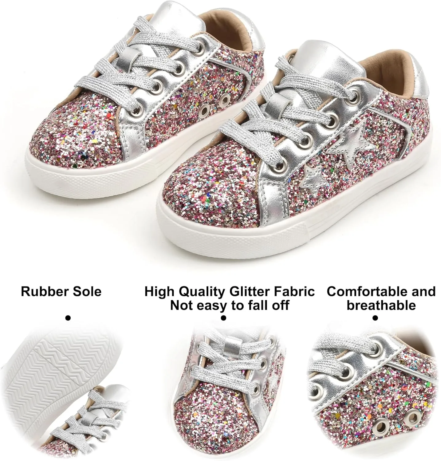 Felix & Flora Toddler/Little Kid Girls Running Shoes Sports Sneakers Princess Casual Glitter Shoes.