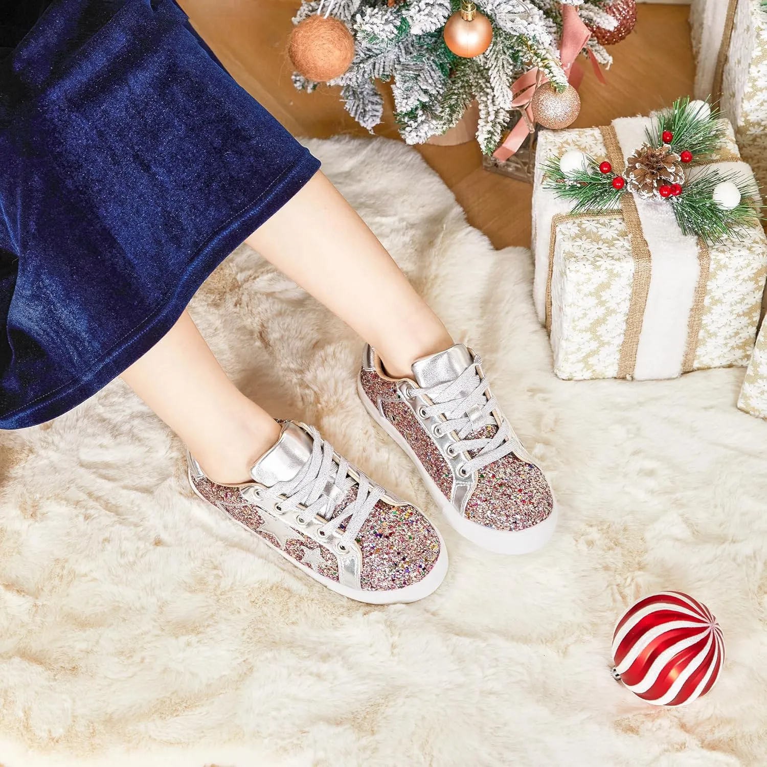 Felix & Flora Toddler/Little Kid Girls Running Shoes Sports Sneakers Princess Casual Glitter Shoes.