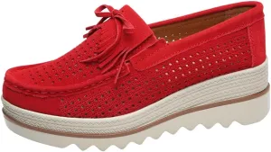 FENIKUSU Women's Platform Loafer Shoes Soft-Soled Slip on Leather Penny Shoes Casual Flatform Sneakers