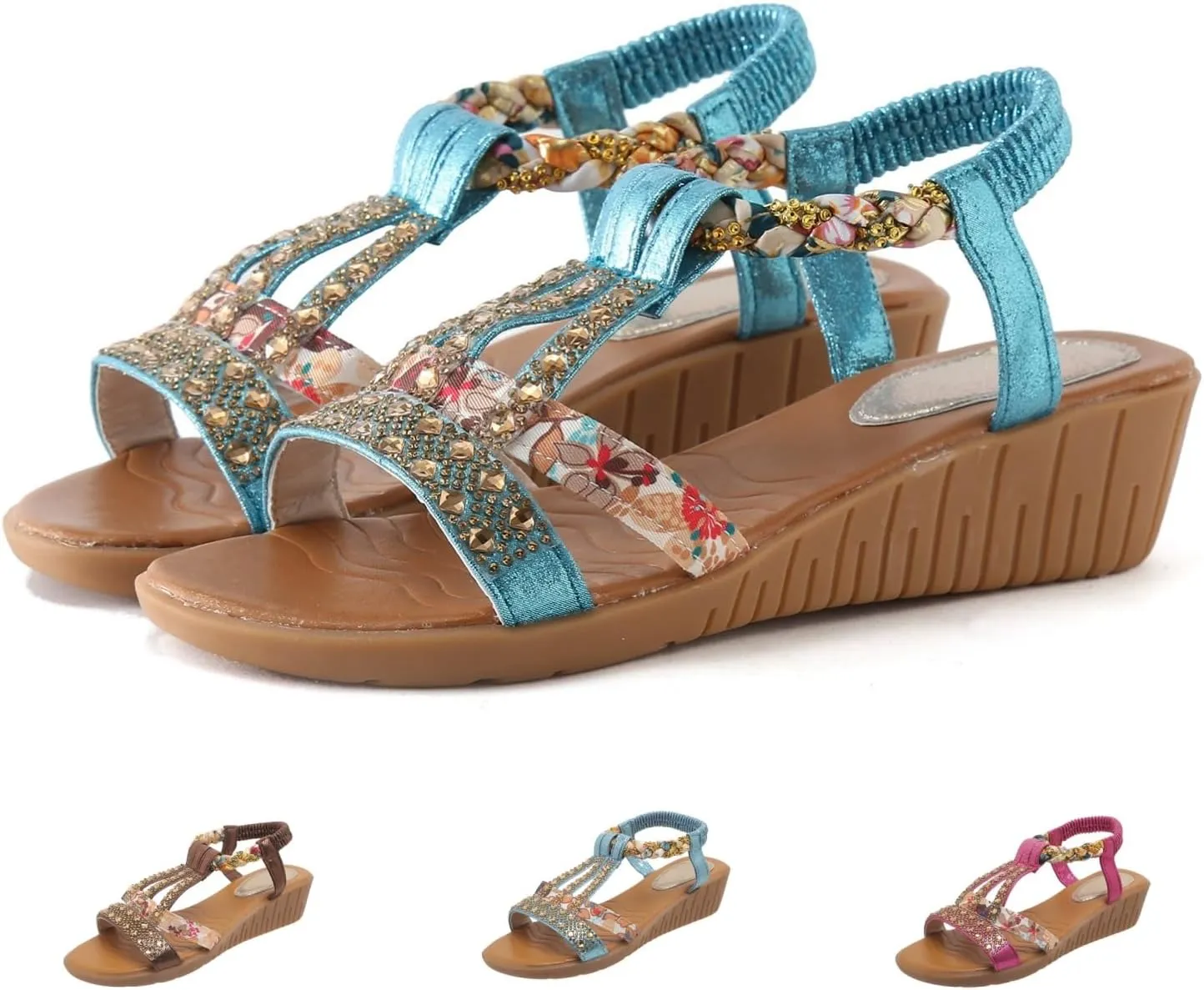 Flat Sandals for Women Dressy Rhinestone Ankle-Strap Summer Walking Sandals Arch Support Comfortable Open Toe Fashion Sandals