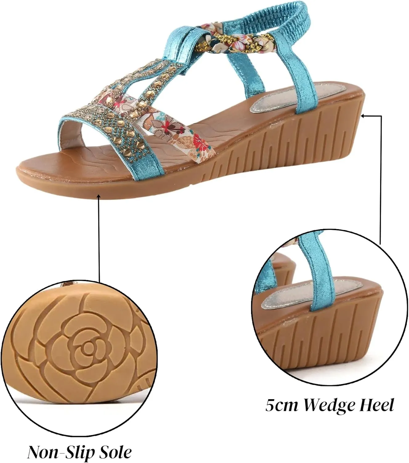 Flat Sandals for Women Dressy Rhinestone Ankle-Strap Summer Walking Sandals Arch Support Comfortable Open Toe Fashion Sandals