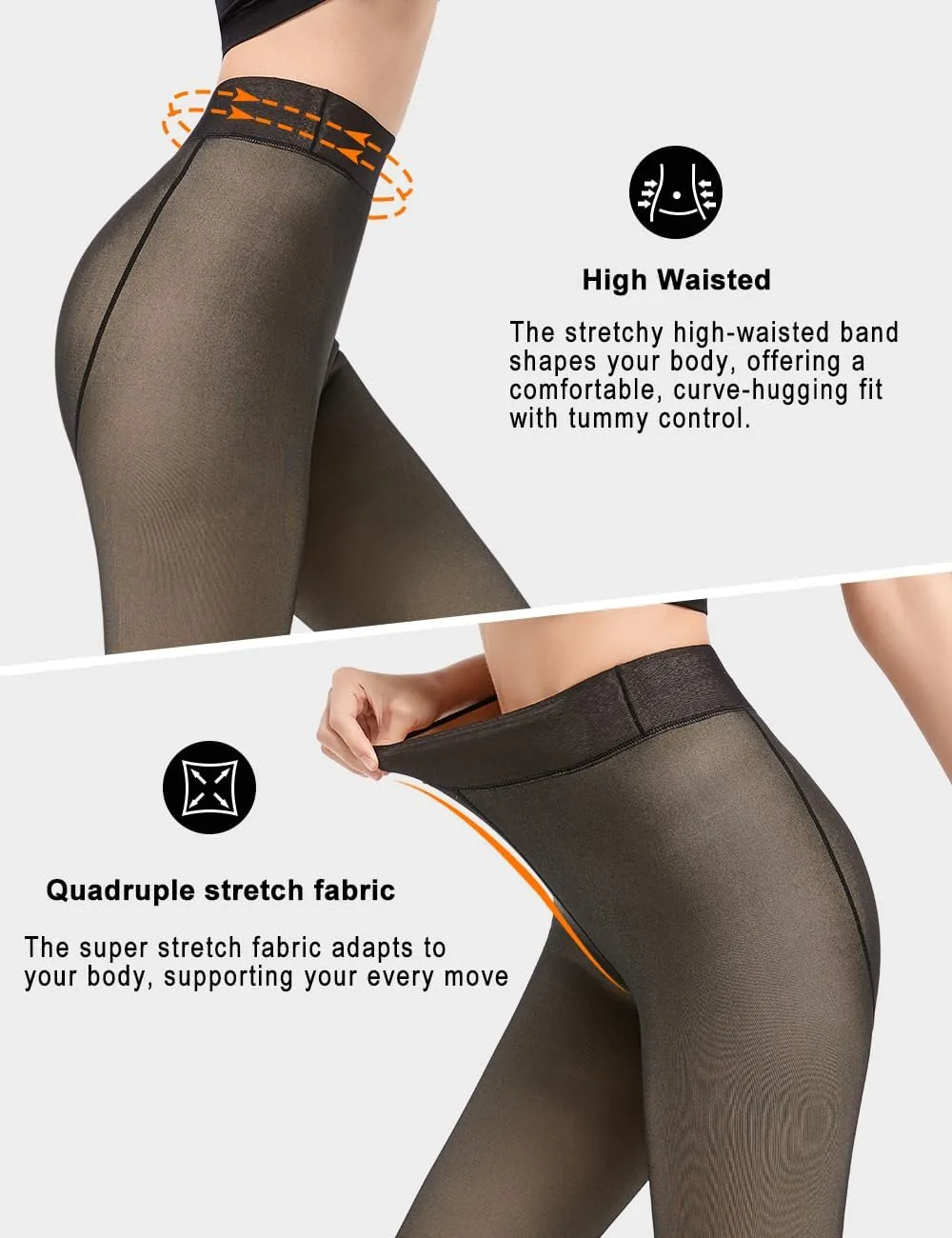 Fleece Lined Tights For Women Sheer Fake Translucent Winter Thermal Pantyhose Opaque Warm Thick High Waist Leggings