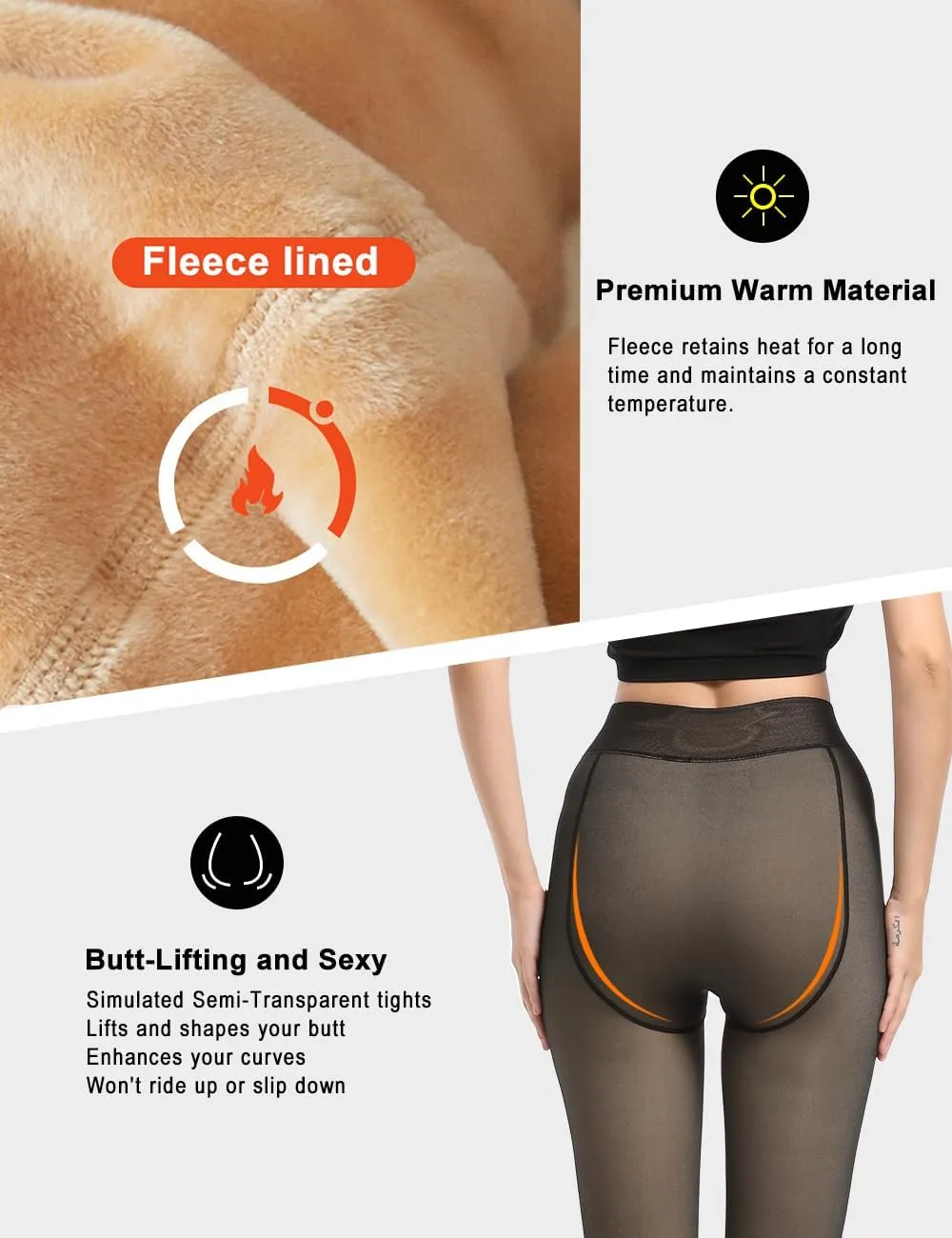 Fleece Lined Tights For Women Sheer Fake Translucent Winter Thermal Pantyhose Opaque Warm Thick High Waist Leggings