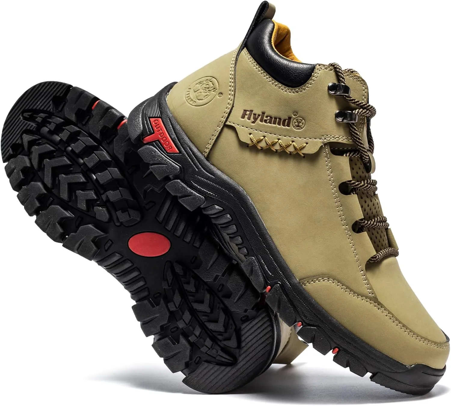 FLYLAND Men's Casual Leather Shoes Chukka Ankle Boots Handmade Fashion Shoes Non Slip Breathable Comfortable Mid Top for Driving Walking Outdoor