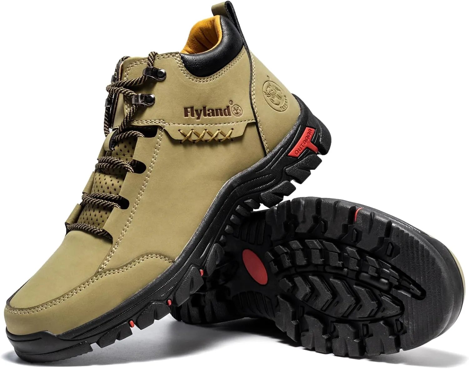 FLYLAND Men's Casual Leather Shoes Chukka Ankle Boots Handmade Fashion Shoes Non Slip Breathable Comfortable Mid Top for Driving Walking Outdoor
