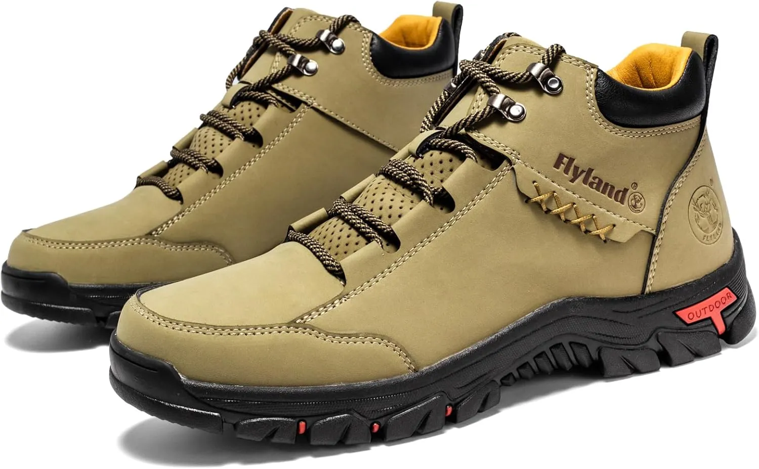 FLYLAND Men's Casual Leather Shoes Chukka Ankle Boots Handmade Fashion Shoes Non Slip Breathable Comfortable Mid Top for Driving Walking Outdoor