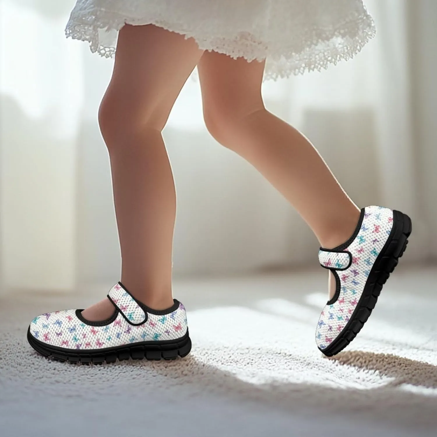 Forchrinse Toddler Girls Mary Jane Flats,Breathable Slip on Comfort Dragonfly Platform Mary Jane for Kids Dress Shoes School Walking Shoes