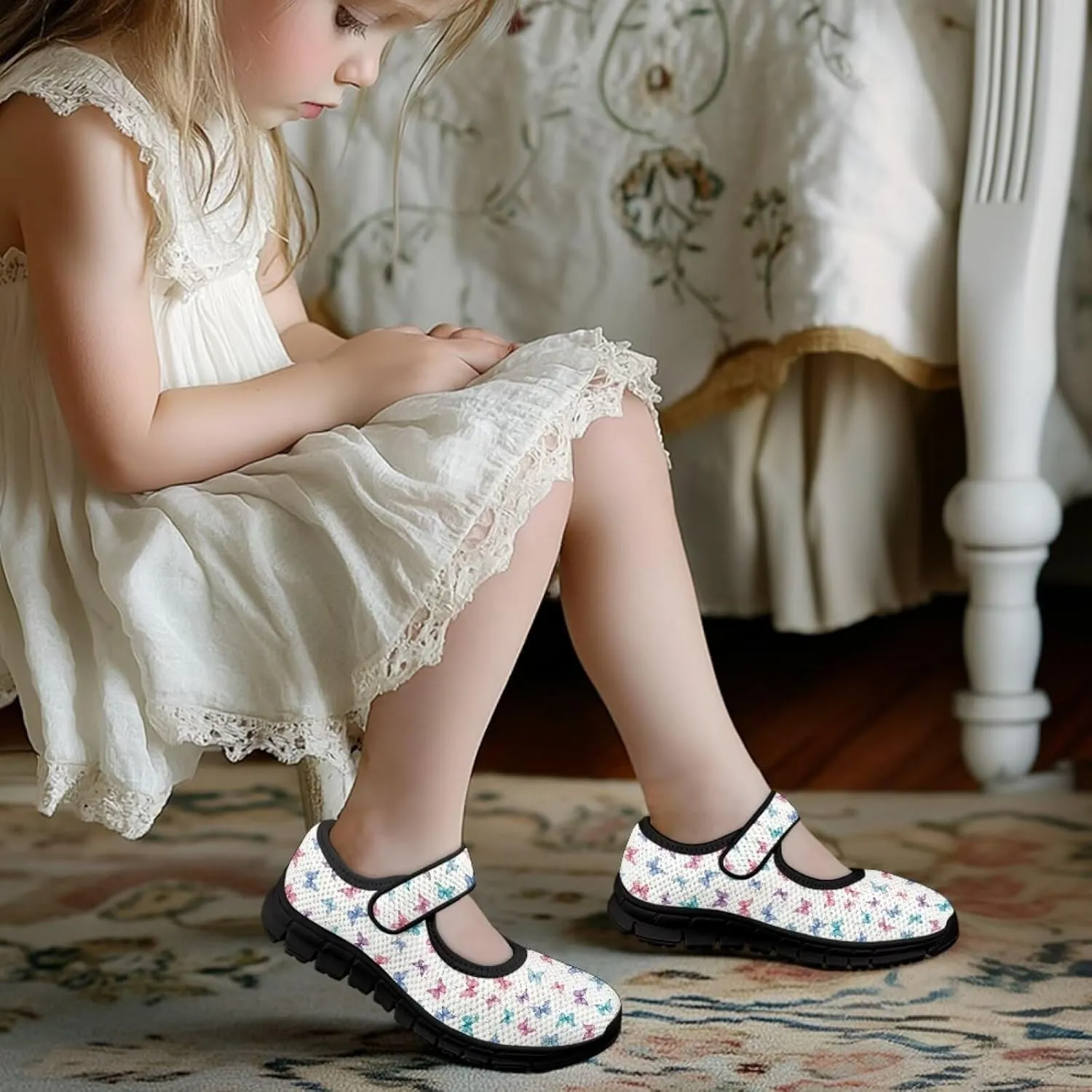 Forchrinse Toddler Girls Mary Jane Flats,Breathable Slip on Comfort Dragonfly Platform Mary Jane for Kids Dress Shoes School Walking Shoes