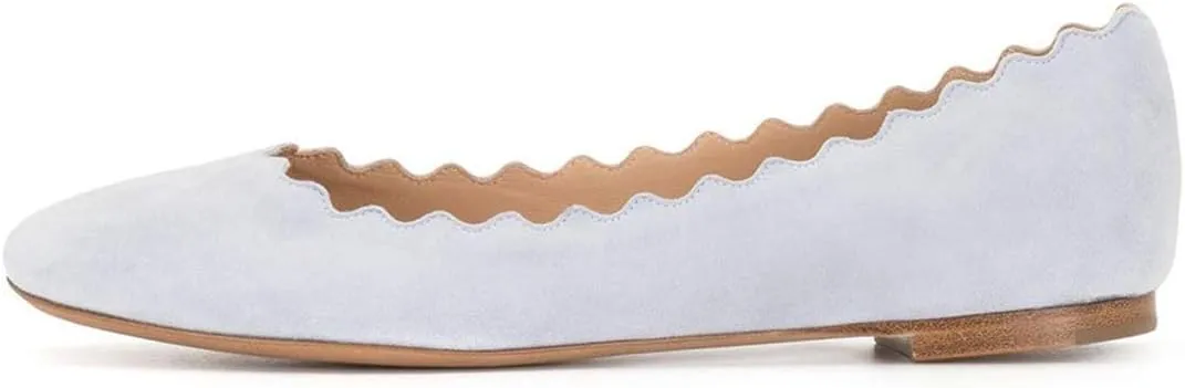 FOWT Suede Classic Round Toe Ballet Flats Wave Pattern Edge Super Low Heel Flat Solid Color Full Size Comfort Party Dress Casual Shoes 4-16 M US