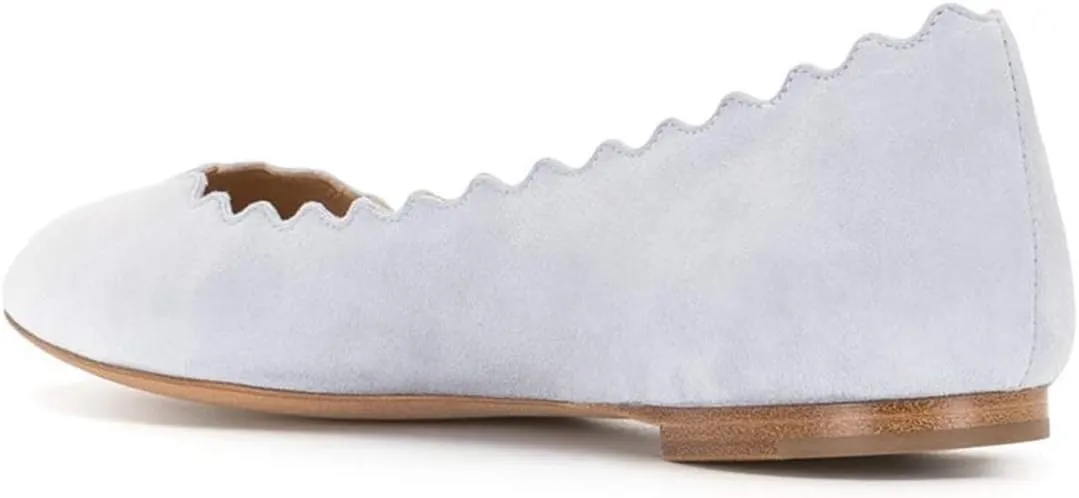 FOWT Suede Classic Round Toe Ballet Flats Wave Pattern Edge Super Low Heel Flat Solid Color Full Size Comfort Party Dress Casual Shoes 4-16 M US