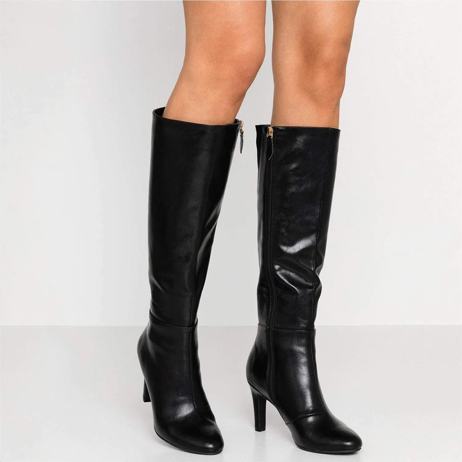FOWT Women Croc-Embossed Mid Calf Boots Round Toe High Stiletto Heel Long Boots Sexy Side Zipper Unisex Warm Shoes for Office Outdoor Party 4-16 US Size