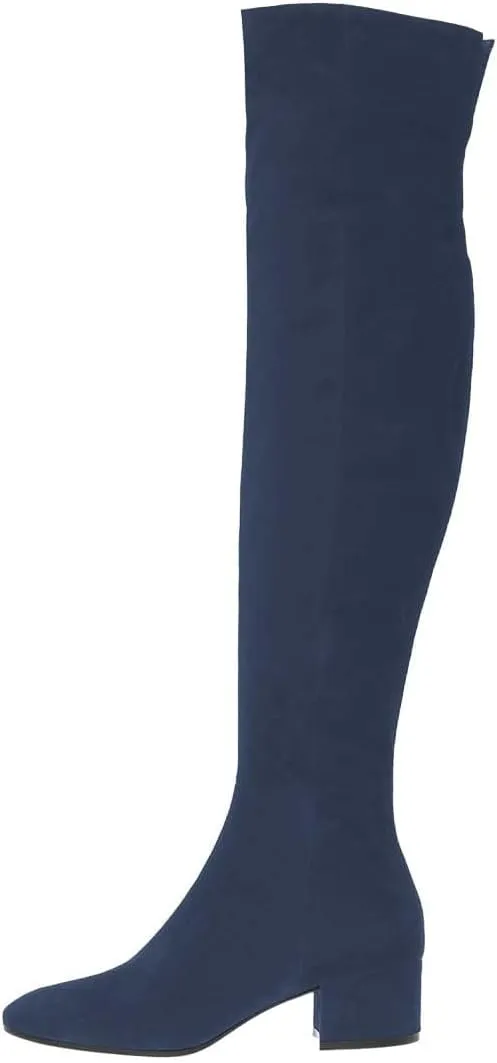 FOWT Women Round Toe Stretchy Over The Knee Boots Block Low Heel Thigh High Boot Side Zipper Comfy Winter Outdoor Warm Dress Shoes Size 4-16 US