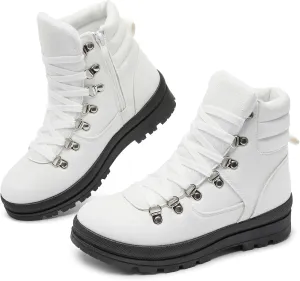 FRACORA Womens Combat Boots Lace Up Ankle Boots Winter Snow Boot Side Zipper Fashion Booties…