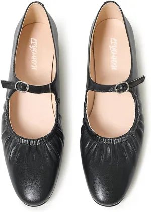 FRTROIN Mary Jane Dress Shoes for Women 2025 Comfortable Casual Work Black Ballet Flats