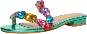 FSJ Women's Flat Jeweled Sandals Crystal with Rhinestone Slide Open Toe Casual Slip On Summer Beach Party Bridal Wedding Shoes Size 4-15 US
