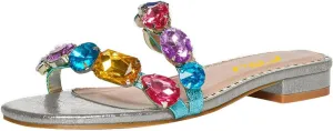 FSJ Women's Flat Jeweled Sandals Crystal with Rhinestone Slide Open Toe Casual Slip On Summer Beach Party Bridal Wedding Shoes Size 4-15 US