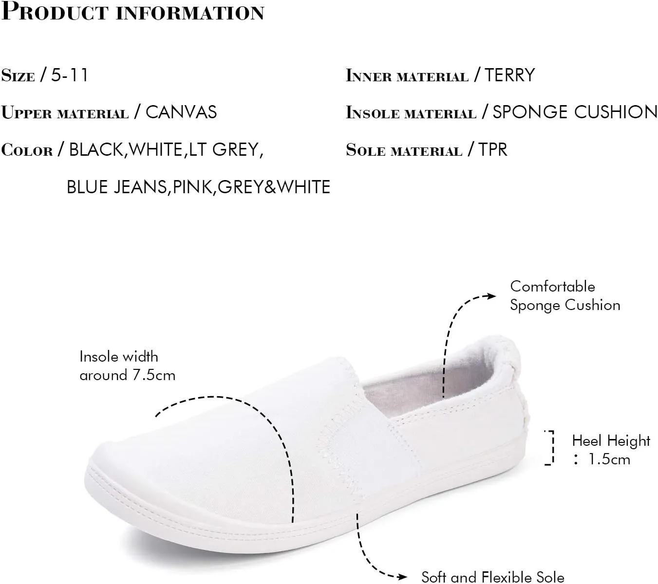 FUNKYMONKEY Shoes for Women, Comfort Low Top Canvas Slip On Sneakers Classic Casual Walking Shoes