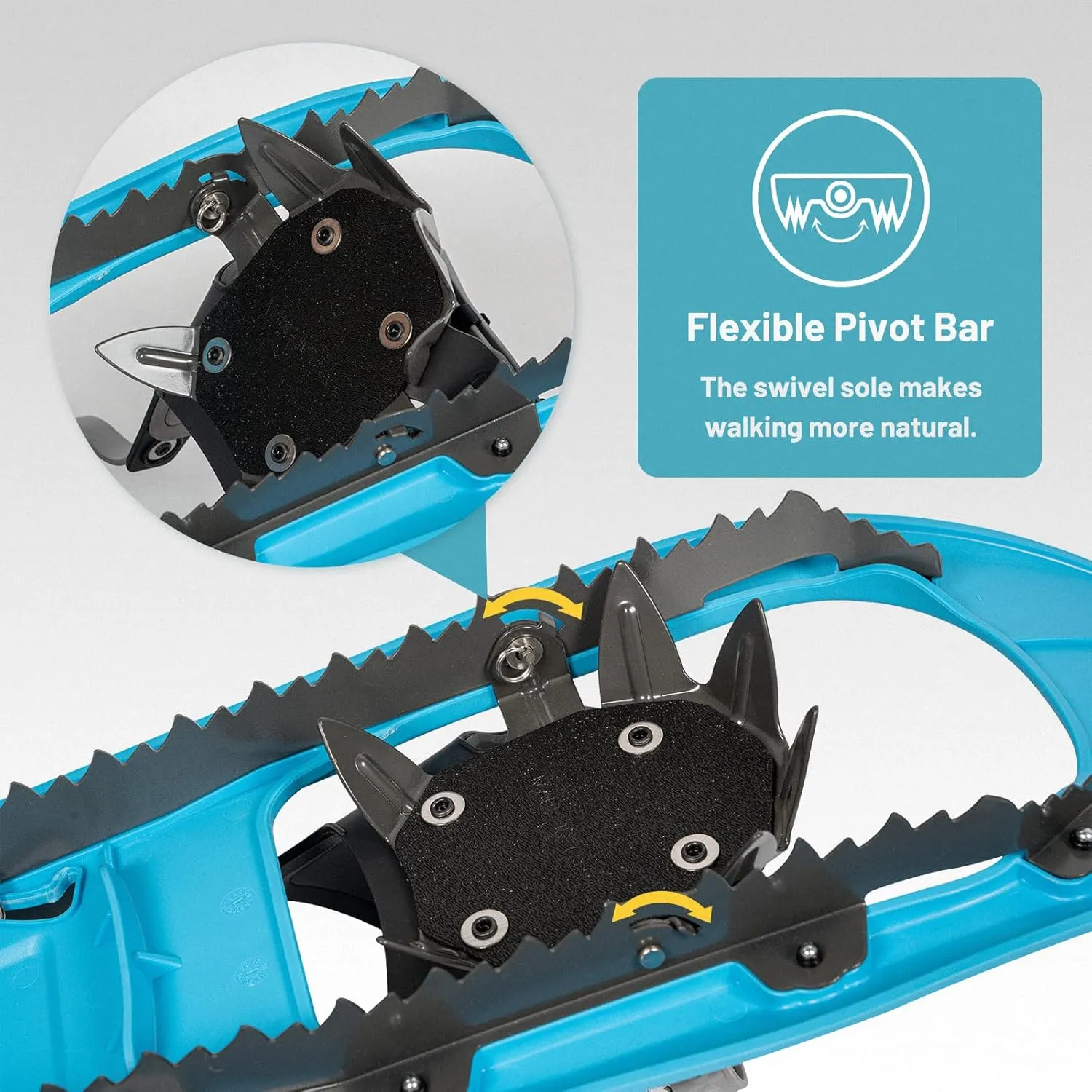 G2 23/25/30 Inch Mountain Terrain Snowshoes with Trekking Poles Set, Special Steel Traction Rails, EVA Foam Padded, Flexible Pivot Bar, Tote Bag, Grey/Blue/Red Available
