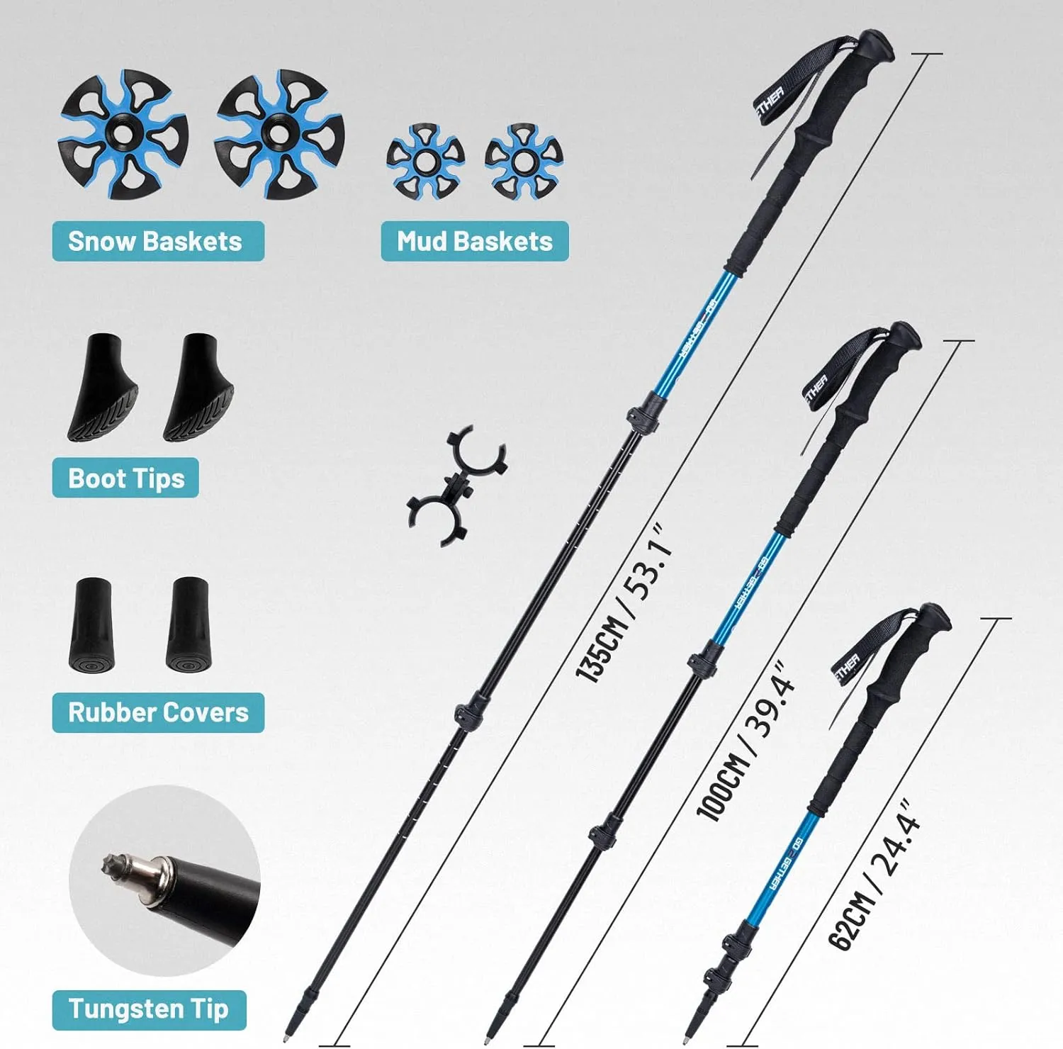 G2 23/25/30 Inch Mountain Terrain Snowshoes with Trekking Poles Set, Special Steel Traction Rails, EVA Foam Padded, Flexible Pivot Bar, Tote Bag, Grey/Blue/Red Available