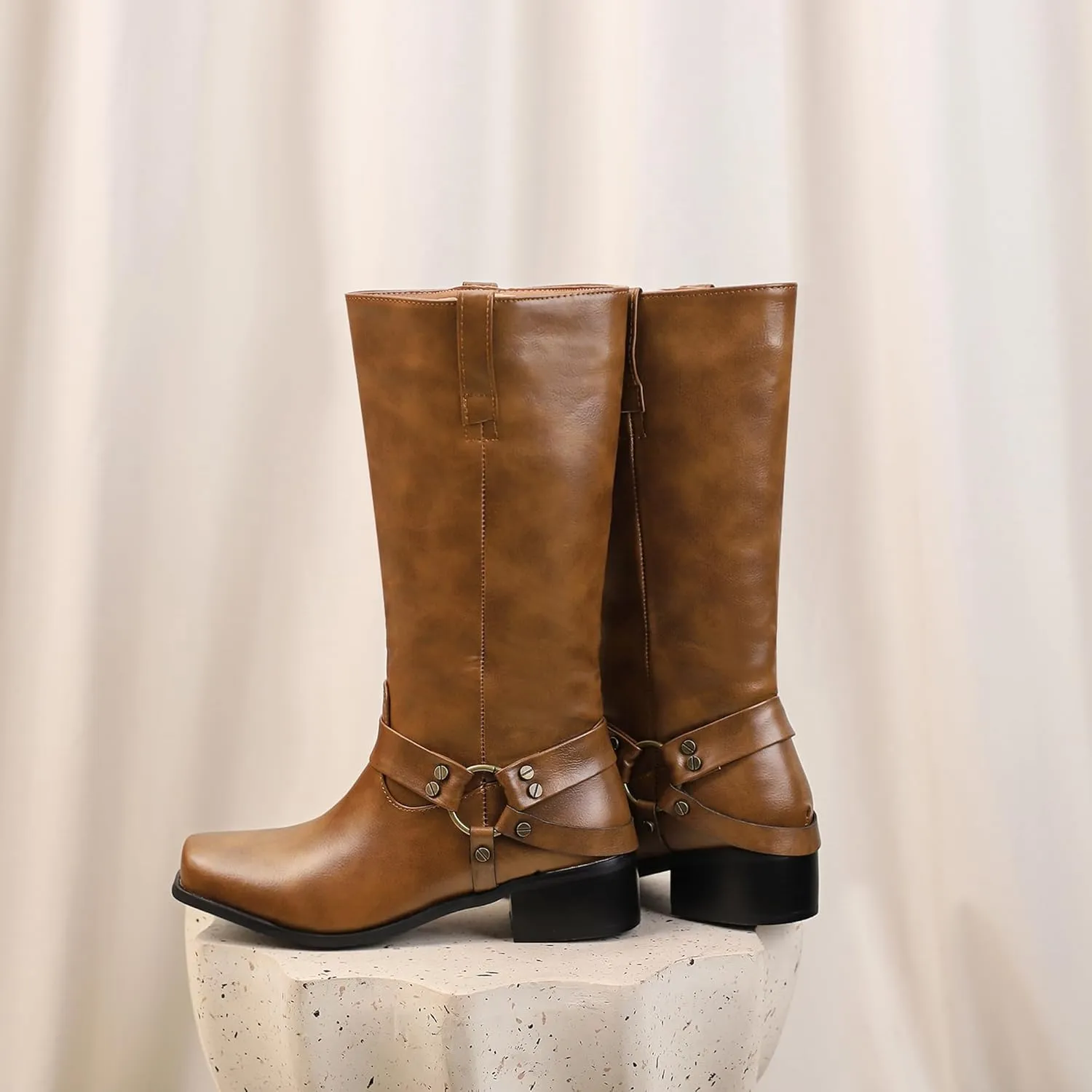 Gicoiz Women Slip On Harness Equestrian Riding Boots Outdoor