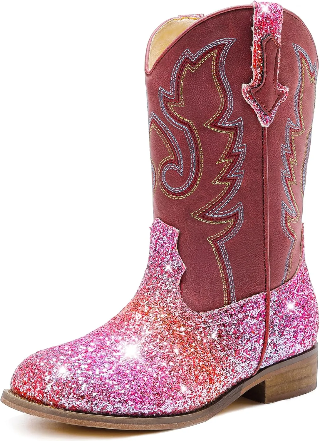Girls Cowgirl Boots Unisex-Child Mid Calf Glitter Toddler Cowboy Boot Little Big Kids Western Riding Shoes