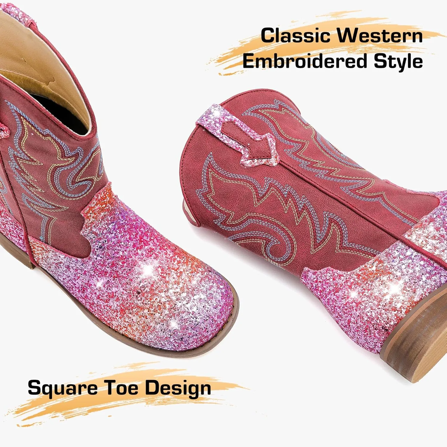 Girls Cowgirl Boots Unisex-Child Mid Calf Glitter Toddler Cowboy Boot Little Big Kids Western Riding Shoes