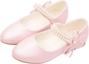 Girls Dress Shoes Mary Jane Shoes Toddler Girls Low Heel Ankle Strap Pearl Dress Shoes for School Wedding Party