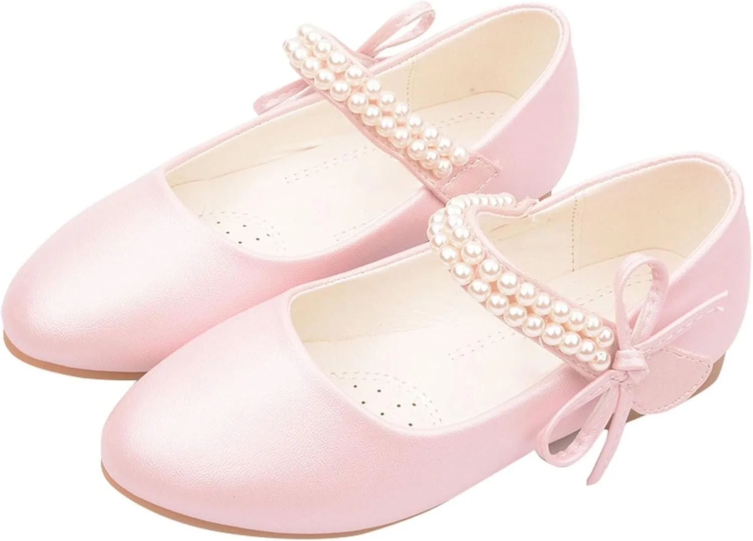 Girls Dress Shoes Mary Jane Shoes Toddler Girls Low Heel Ankle Strap Pearl Dress Shoes for School Wedding Party