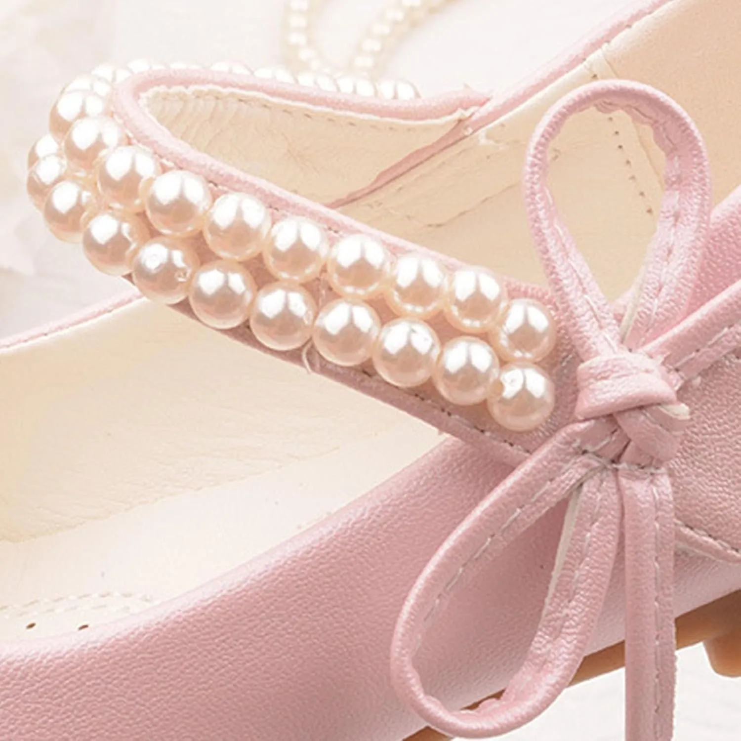 Girls Dress Shoes Mary Jane Shoes Toddler Girls Low Heel Ankle Strap Pearl Dress Shoes for School Wedding Party