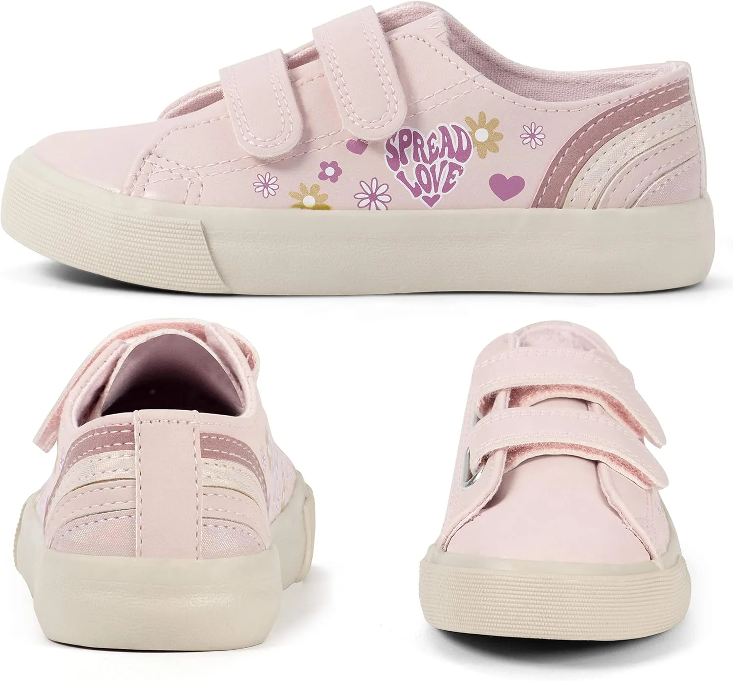 Girls Fashion Sneakers Adjustable Vegan Leather Anti-Slip Walking Shoes for Little Girl Comfortable Cute Pink Soft Kid Shoes