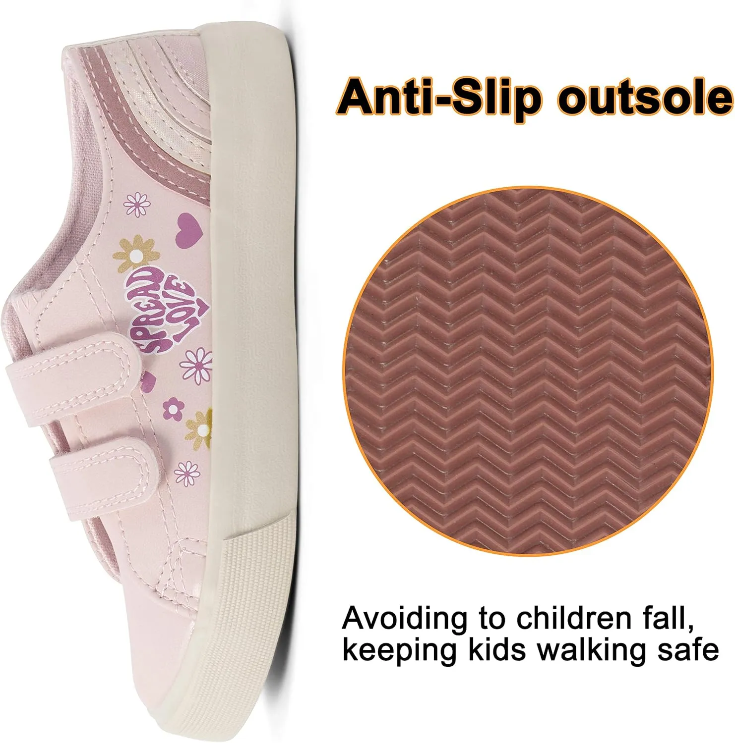 Girls Fashion Sneakers Adjustable Vegan Leather Anti-Slip Walking Shoes for Little Girl Comfortable Cute Pink Soft Kid Shoes