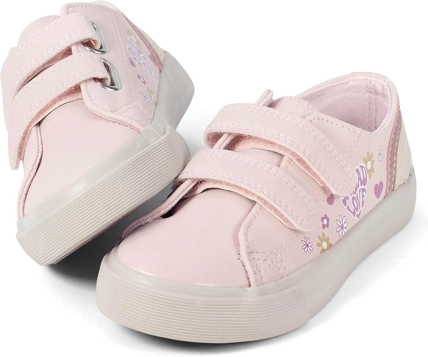 Girls Fashion Sneakers Adjustable Vegan Leather Anti-Slip Walking Shoes for Little Girl Comfortable Cute Pink Soft Kid Shoes