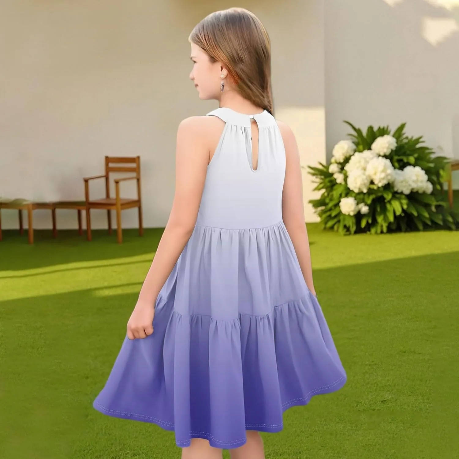 Girls' Sleeveless Color Block Dress Summer Casual Tiered Sundress for Kids Lightweight and Breathable