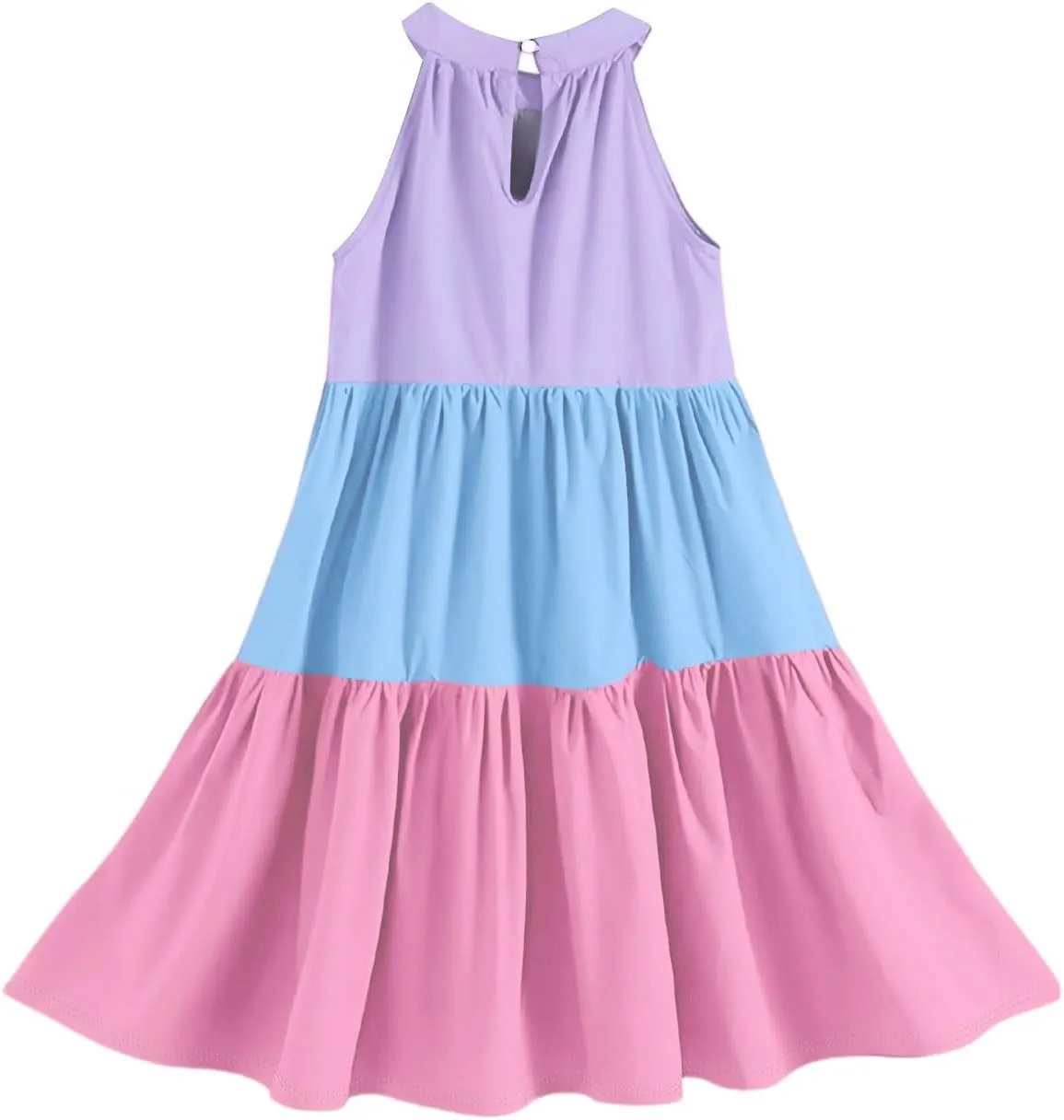 Girls' Sleeveless Color Block Dress Summer Casual Tiered Sundress for Kids Lightweight and Breathable