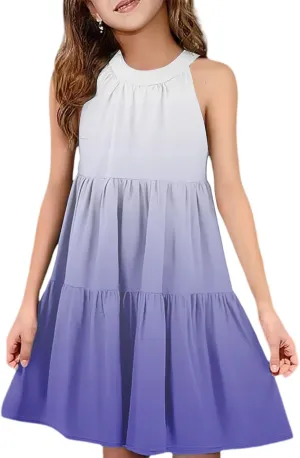 Girls' Sleeveless Color Block Dress Summer Casual Tiered Sundress for Kids Lightweight and Breathable