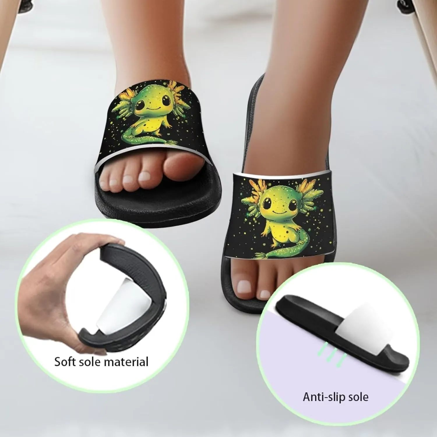 Girls Slide Sandals Axolotl Theme Summer Slippers for Kids Shower Shoes