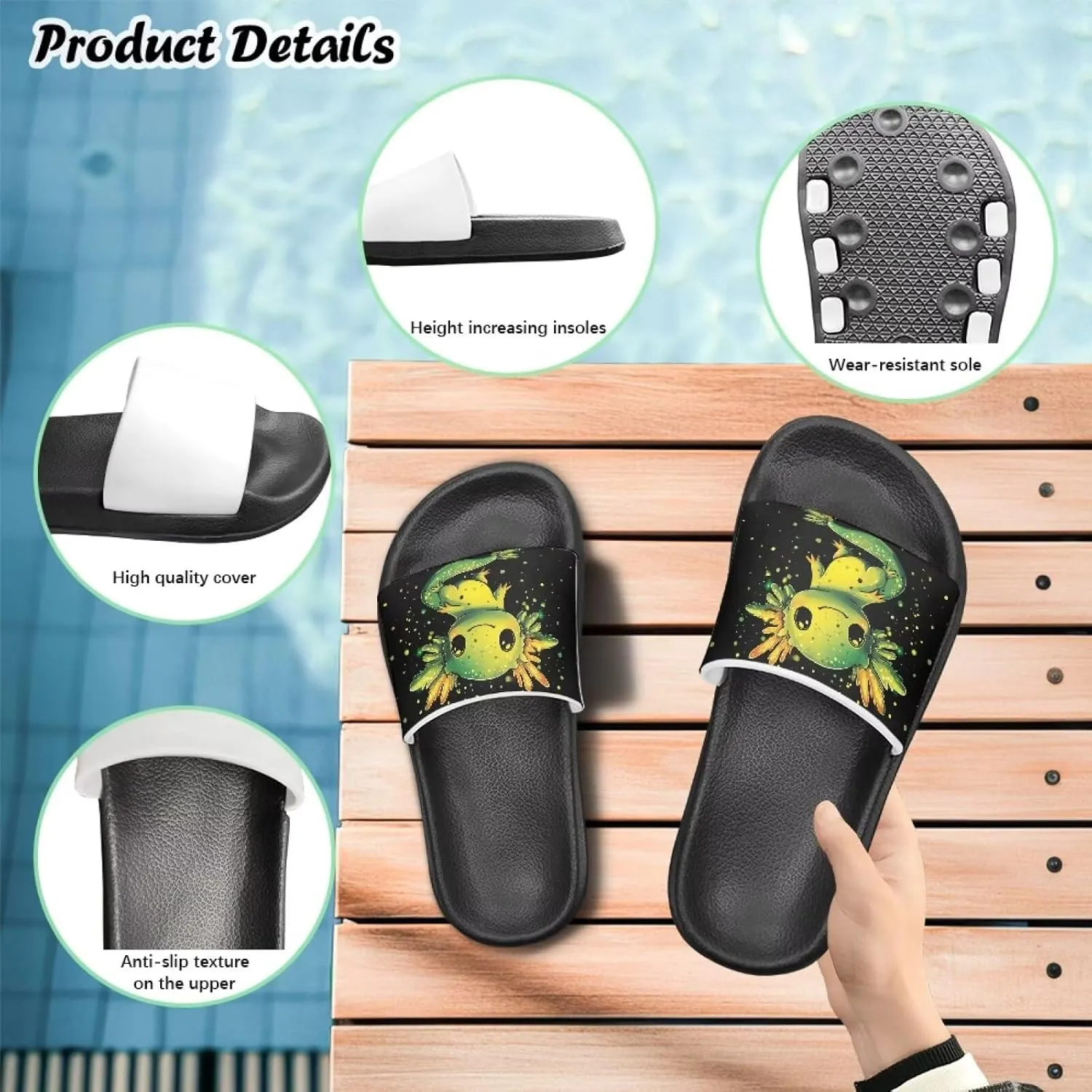 Girls Slide Sandals Axolotl Theme Summer Slippers for Kids Shower Shoes