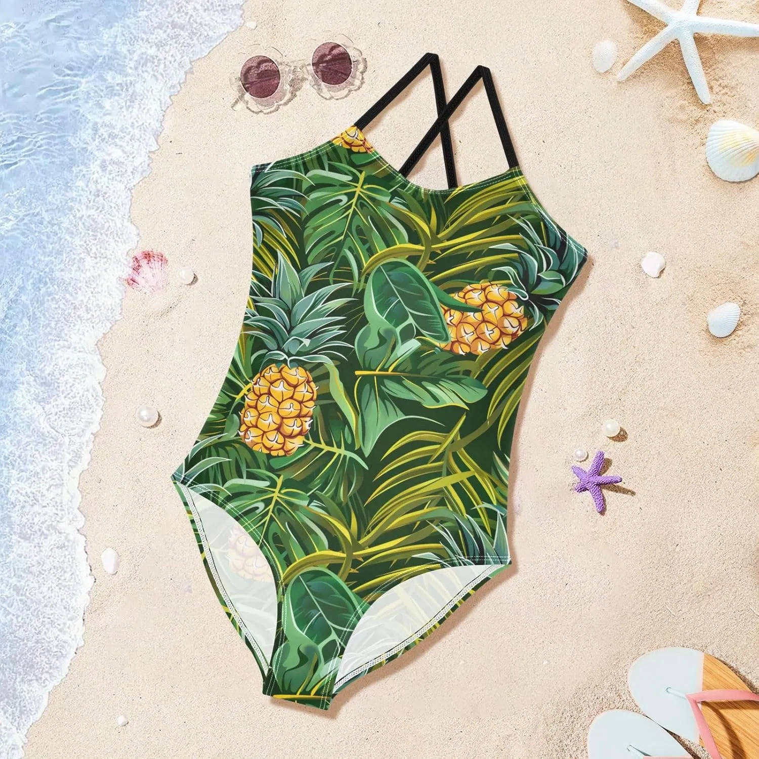 Girls Swimsuit One Piece Bathing Suit with Adjustable Straps Little Kids Swimming Suits Beach Swimwear for 3-10 Years