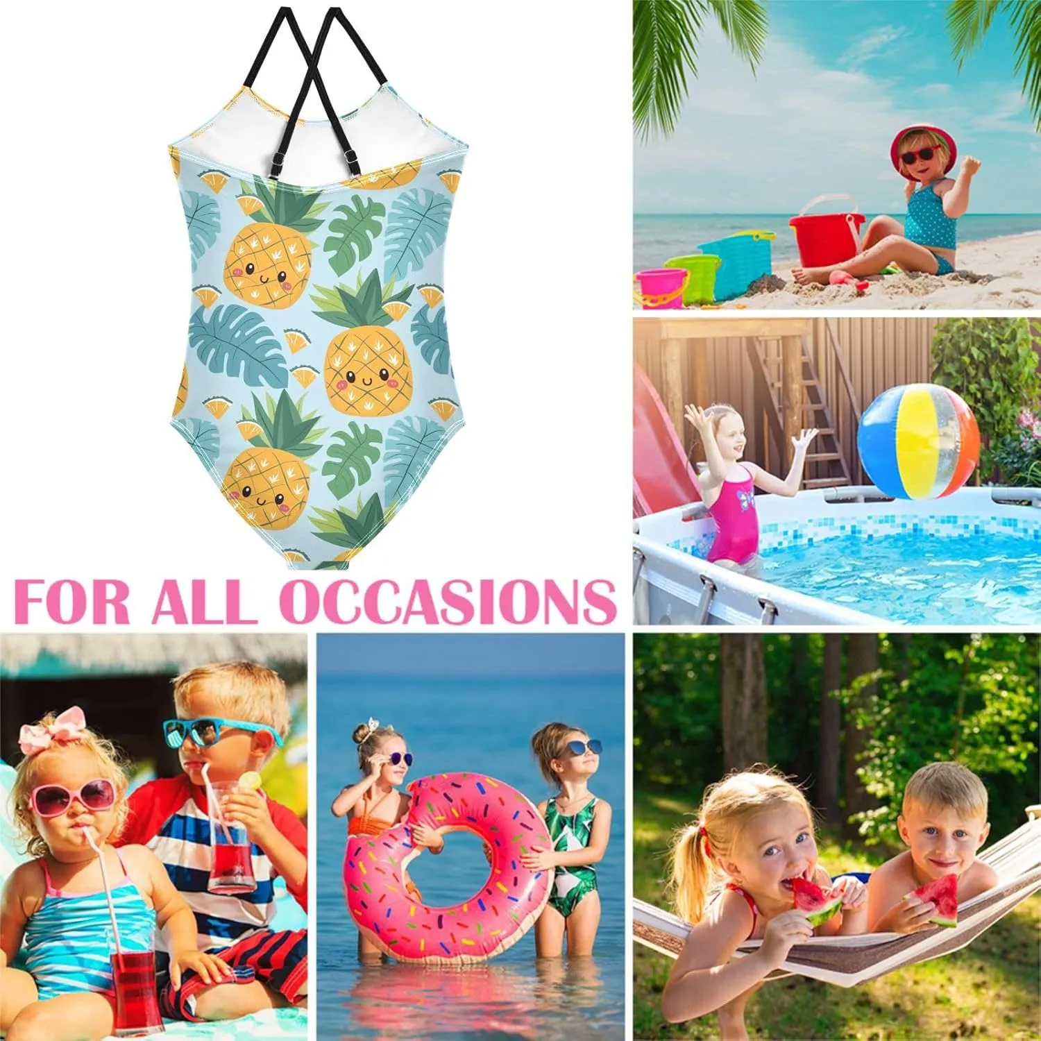 Girls Swimsuit One Piece Bathing Suit with Adjustable Straps Little Kids Swimming Suits Beach Swimwear for 3-10 Years