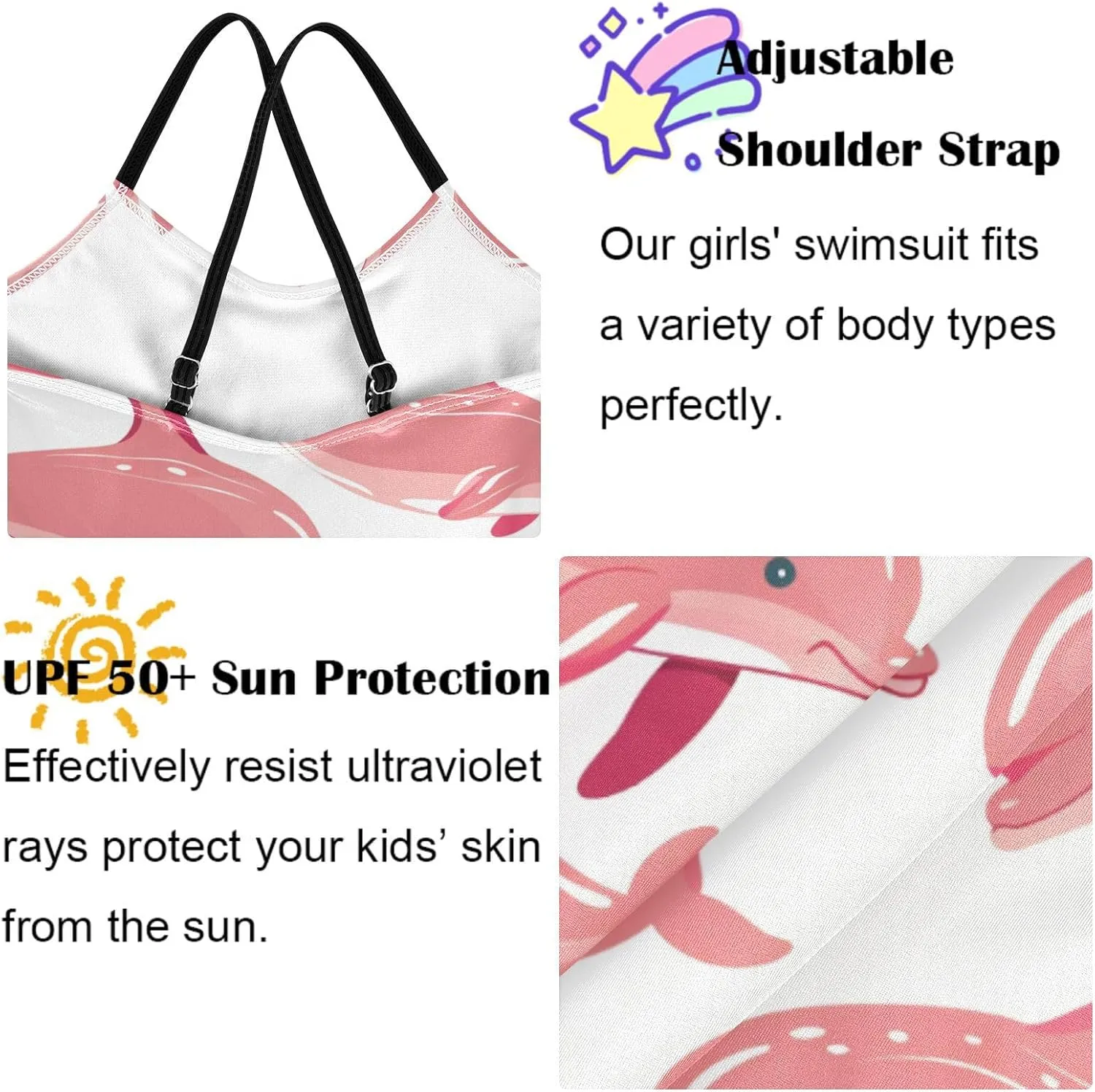 Girls Swimsuit One Piece Bathing Suit with Adjustable Straps Little Kids Swimming Suits Beach Swimwear for 3-10 Years