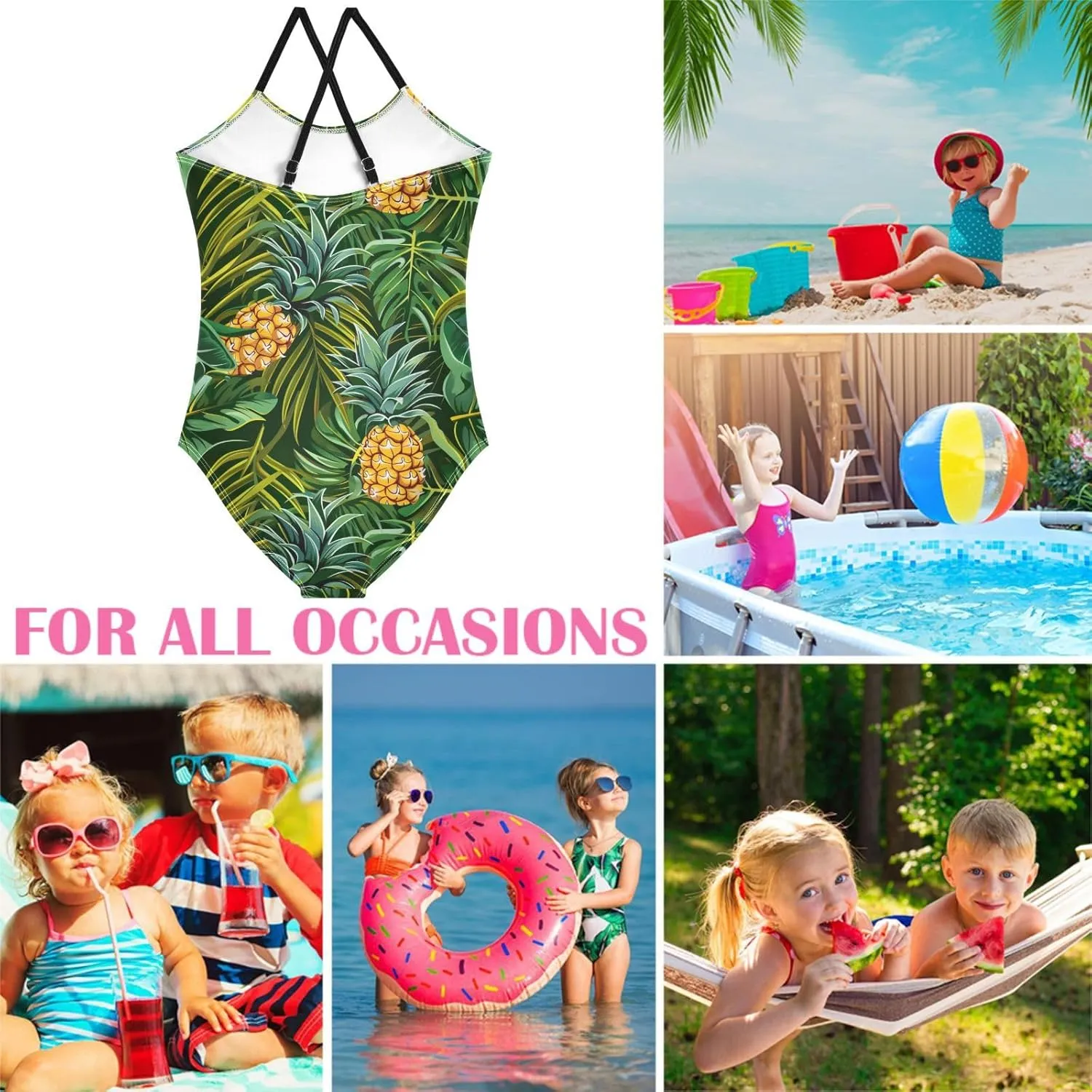 Girls Swimsuit One Piece Bathing Suit with Adjustable Straps Little Kids Swimming Suits Beach Swimwear for 3-10 Years