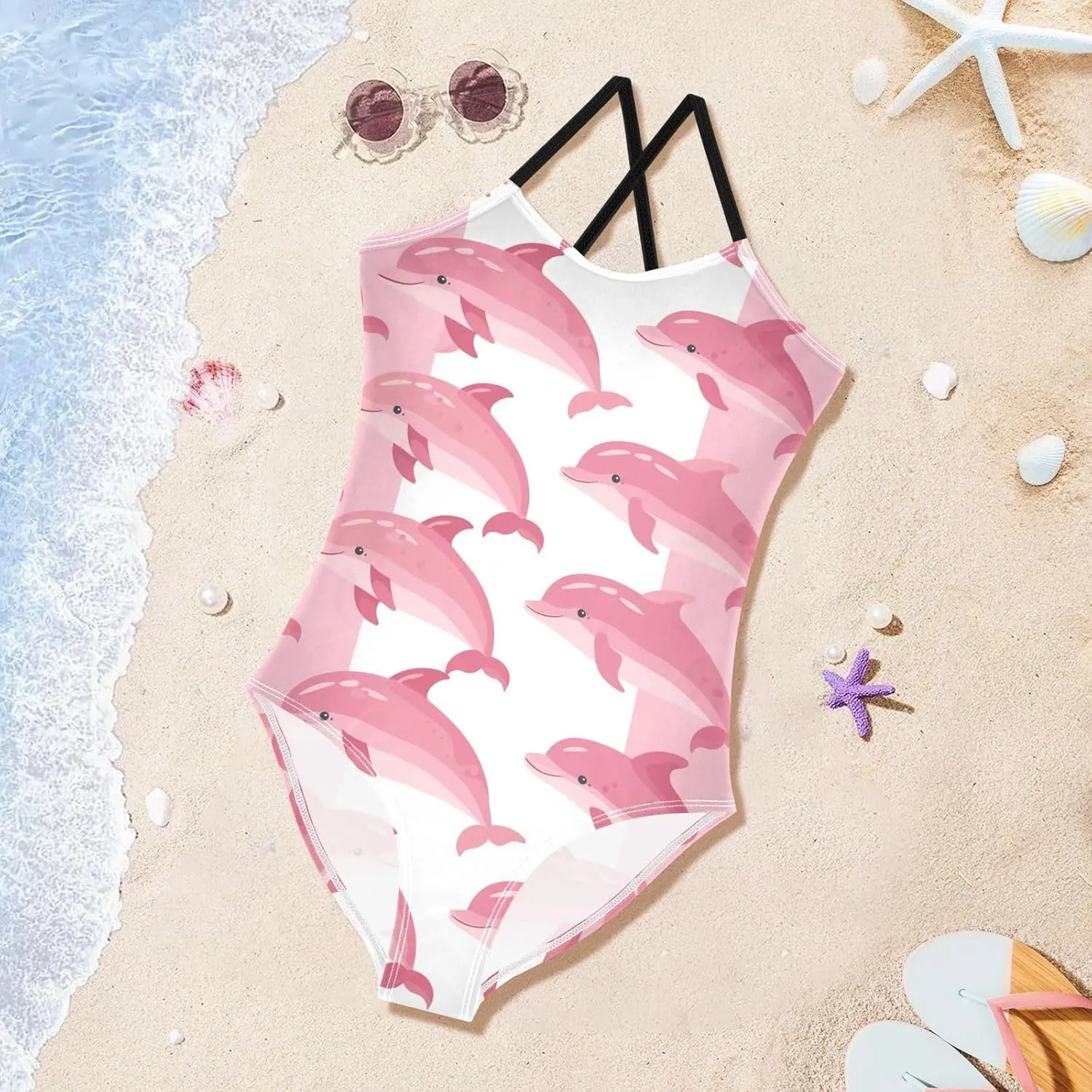 Girls Swimsuit One Piece Bathing Suit with Adjustable Straps Little Kids Swimming Suits Beach Swimwear for 3-10 Years
