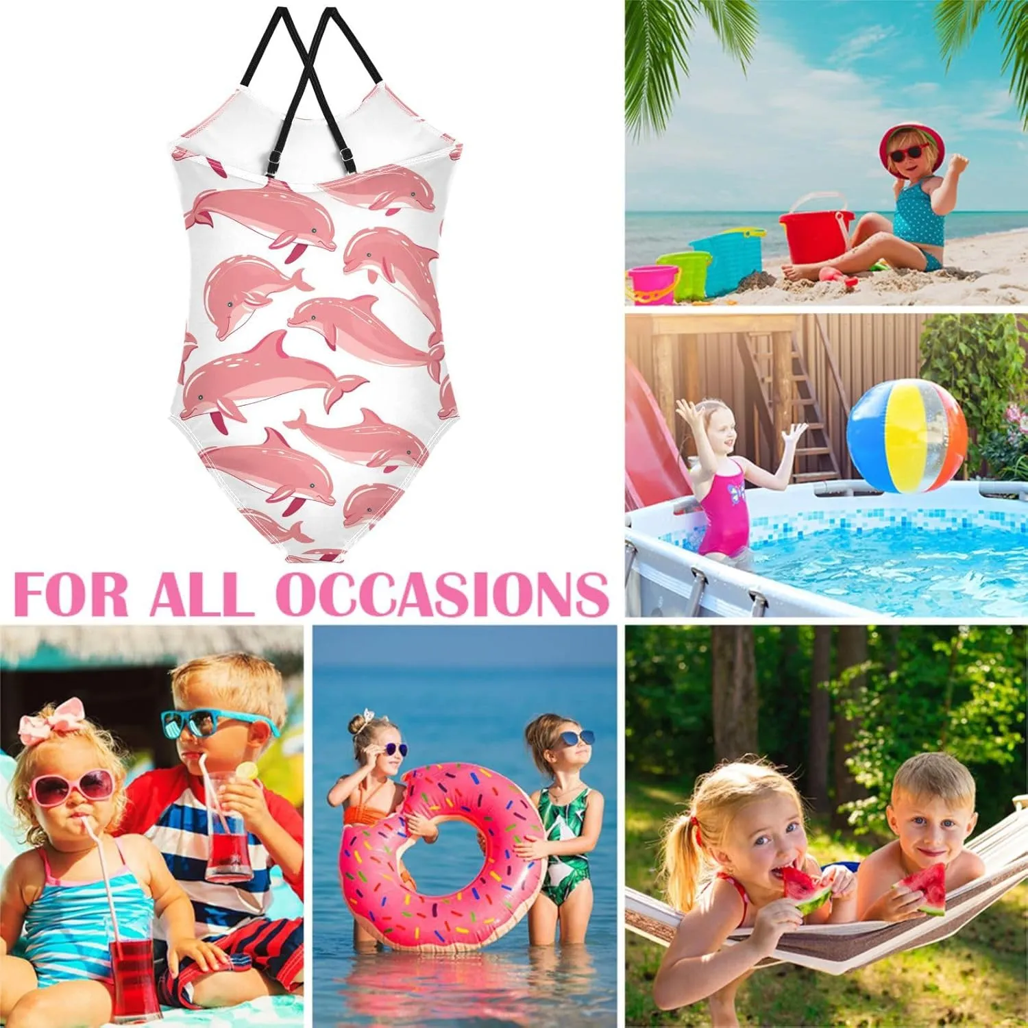 Girls Swimsuit One Piece Bathing Suit with Adjustable Straps Little Kids Swimming Suits Beach Swimwear for 3-10 Years