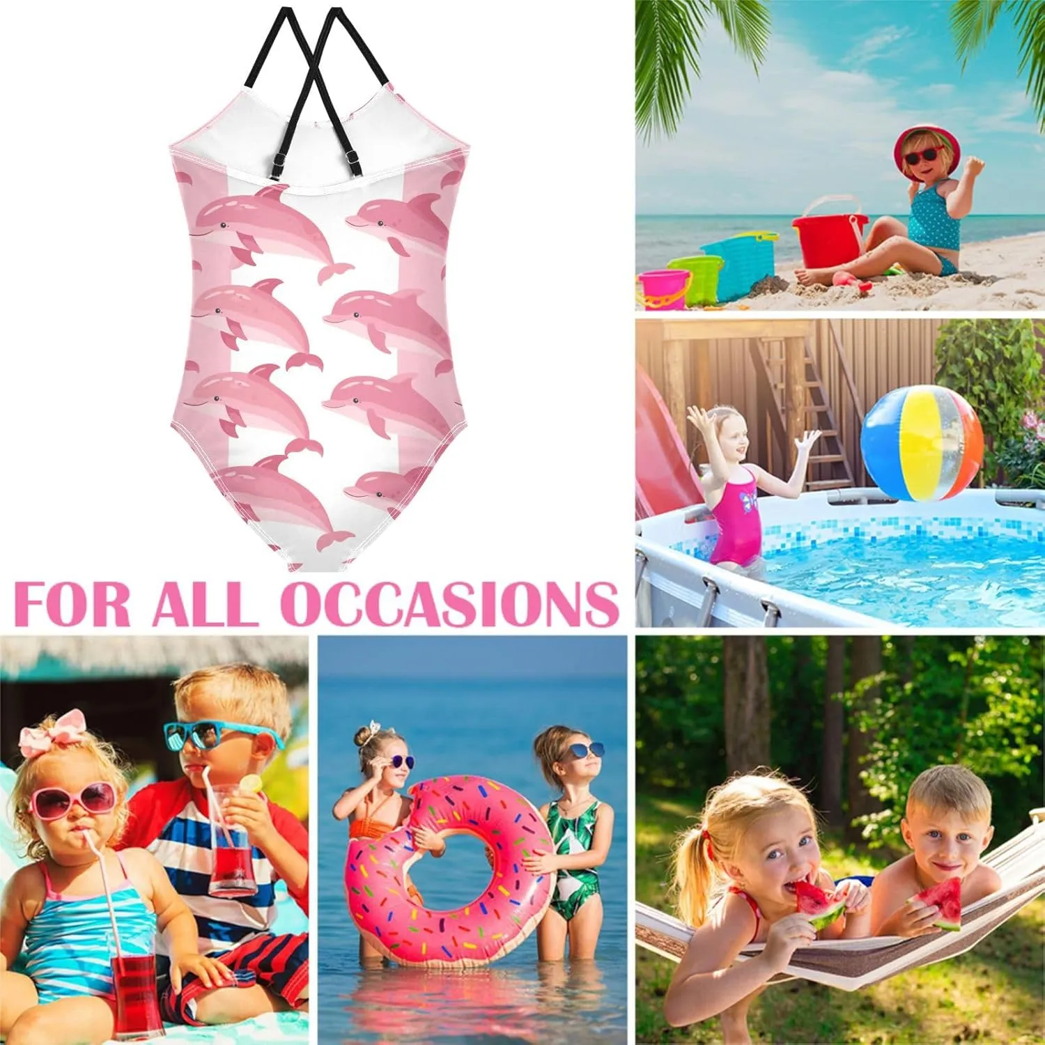 Girls Swimsuit One Piece Bathing Suit with Adjustable Straps Little Kids Swimming Suits Beach Swimwear for 3-10 Years