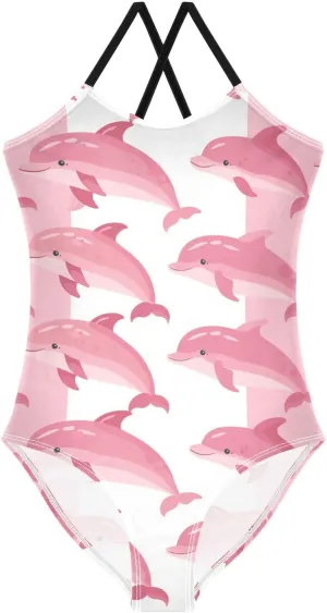 Girls Swimsuit One Piece Bathing Suit with Adjustable Straps Little Kids Swimming Suits Beach Swimwear for 3-10 Years